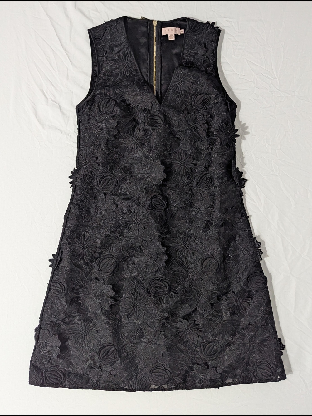 TED BAKER Soniah Applique Black Lace V-Neck Dress Size 1 US Size 4